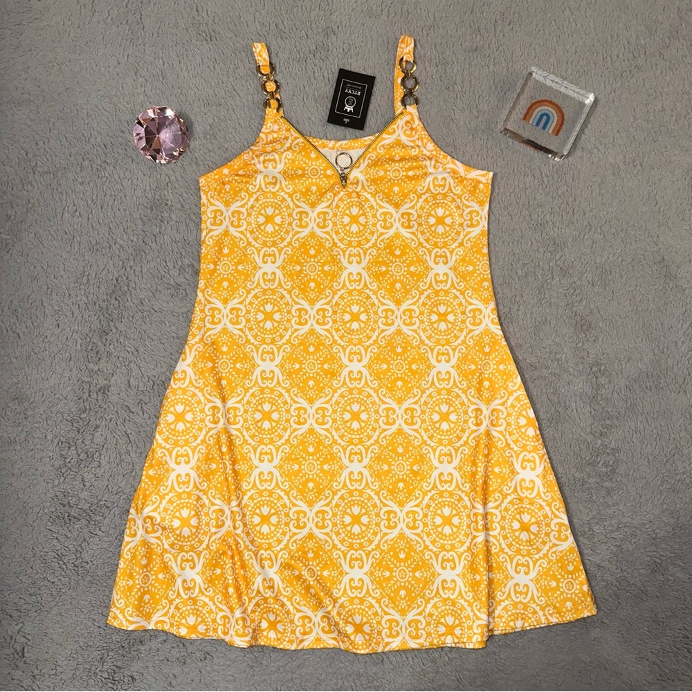 Gold accents mini dress with pockets